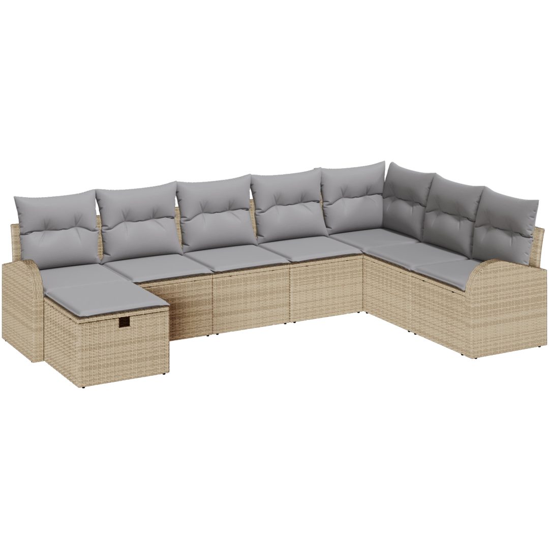 8-delad trädgårdsoffasats med kuddar Beige Poly rotting vidaXL 289 x 179 x 85 cm – bild 2