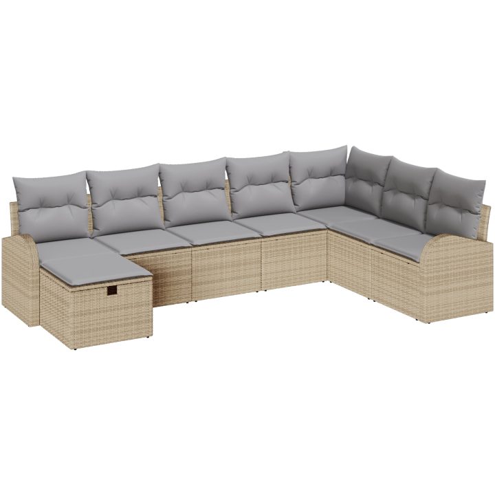 8-delad trädgårdsoffasats med kuddar Beige Poly rotting vidaXL 289 x 179 x 85 cm – bild 2