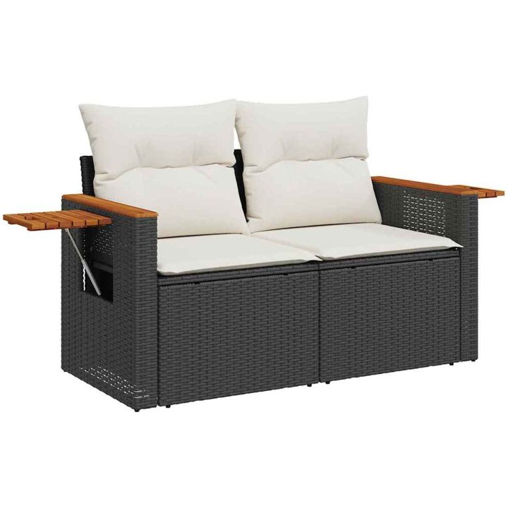 8-delad trädgårdsoffasats med kuddar Svart Poly Rattan Akacia vidaXL Medium – bild 6