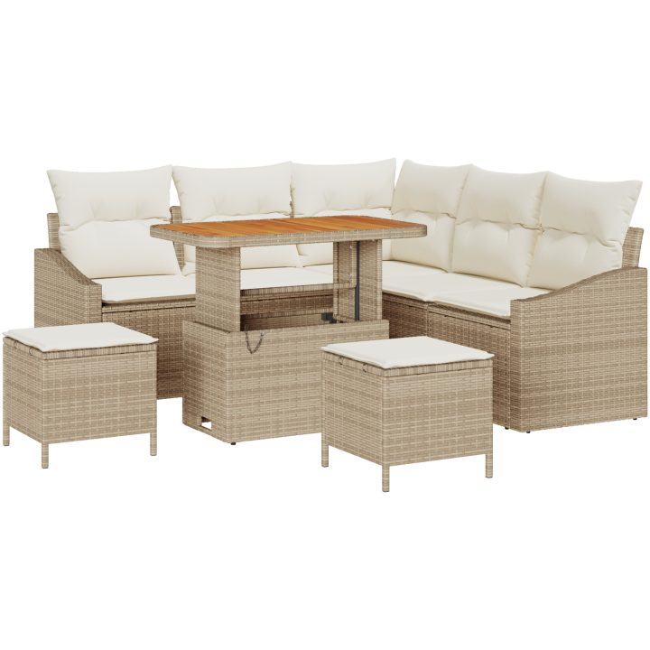 8-delad trädgårdsoffaset med kuddar Beige Poly Rattan Akacia vidaXL Stor – bild 2