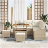 8-delad trädgårdsoffaset med kuddar Beige Poly Rattan Akacia vidaXL Stor – miniatyr 3