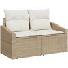 8-delad trädgårdsoffaset med kuddar Beige Poly Rattan Akacia vidaXL Stor – miniatyr 6