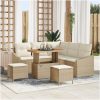 8-delad trädgårdsoffaset med kuddar Beige Poly Rattan Akacia vidaXL Stor – miniatyr 1