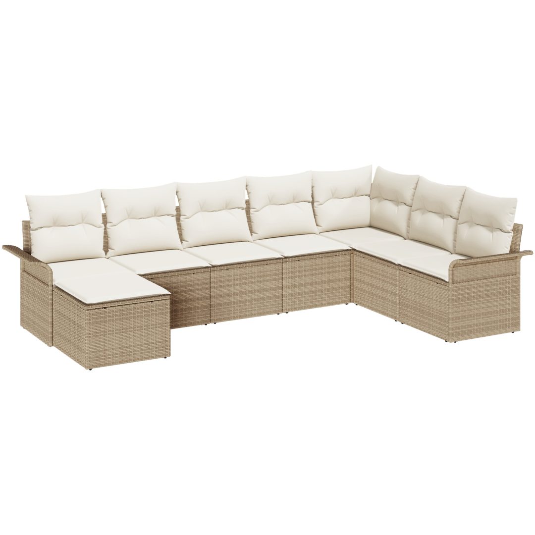 8-delad trädgårdsoffaset med kuddar Beige Poly Rattan vidaXL 297.5 x 187.5 x 85 cm – bild 2