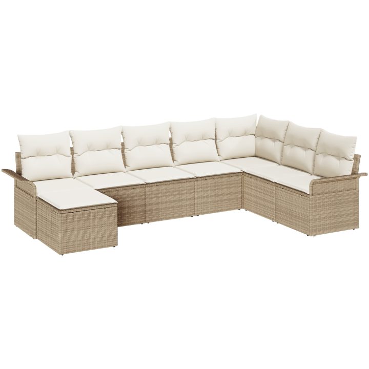 8-delad trädgårdsoffaset med kuddar Beige Poly Rattan vidaXL 297.5 x 187.5 x 85 cm – bild 2