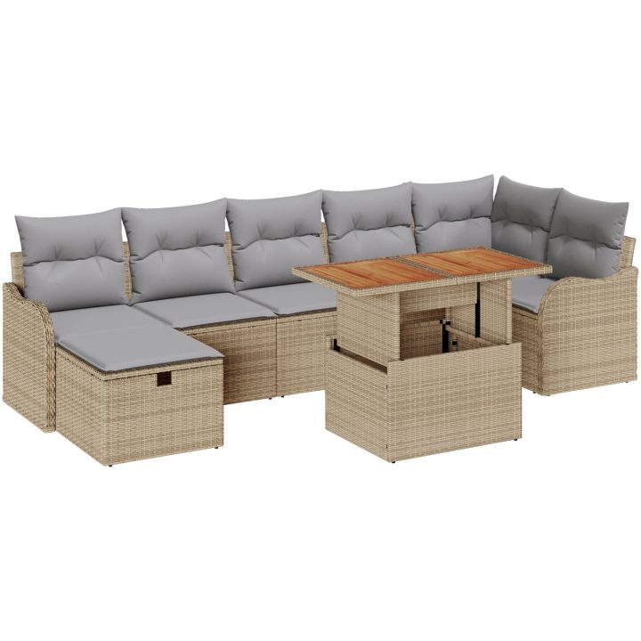8-delad trädgårdsoffaset med kuddar beige polyrotting vidaXL Medium – bild 2