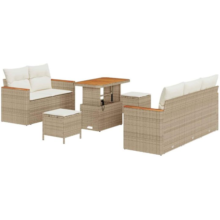8-delad trädgårdsoffaset med kuddar beige vidaXL 4 - Delat set – bild 2