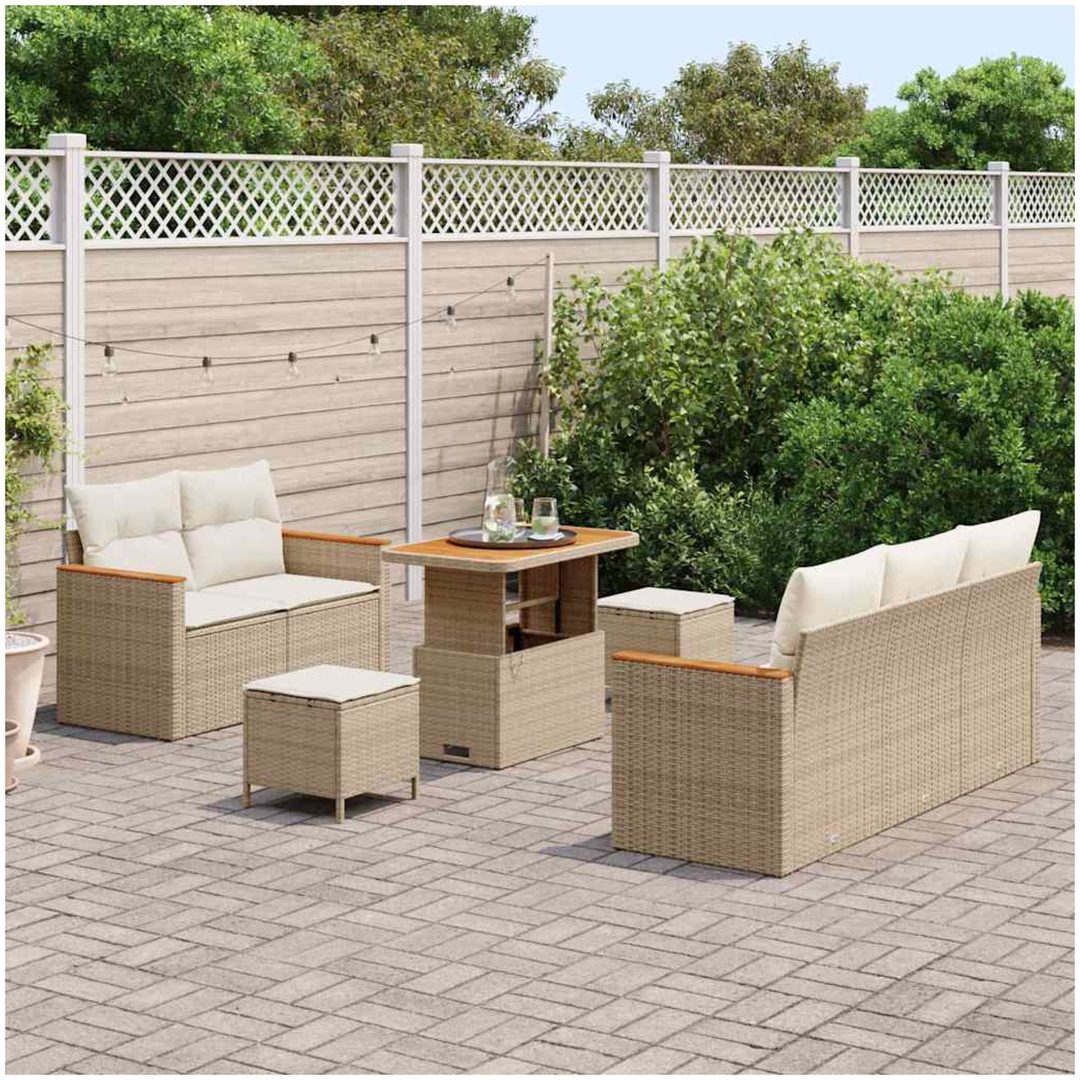 8-delad trädgårdsoffaset med kuddar beige vidaXL 4 - Delat set – bild 3