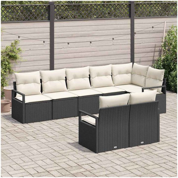 8-delad trädgårdsoffaset med kuddar i svart poly rattan vidaXL Stor – bild 3