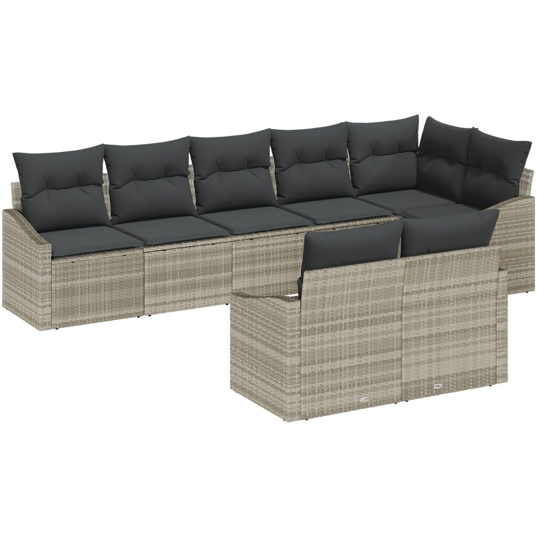 8-delad trädgårdsoffaset med kuddar ljusgrå polyrotning vidaXL 288.5 x 123.5 x 85 cm – bild 2