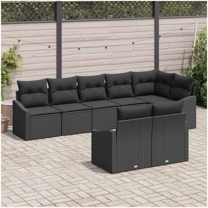 8-delad trädgårdsoffaset med kuddar svart polyrotting vidaXL 288.5 x 123.5 x 85 cm – bild 3