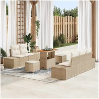 8-delad trädgårdsoffasett med kuddar beige poly rattan akacia vidaXL