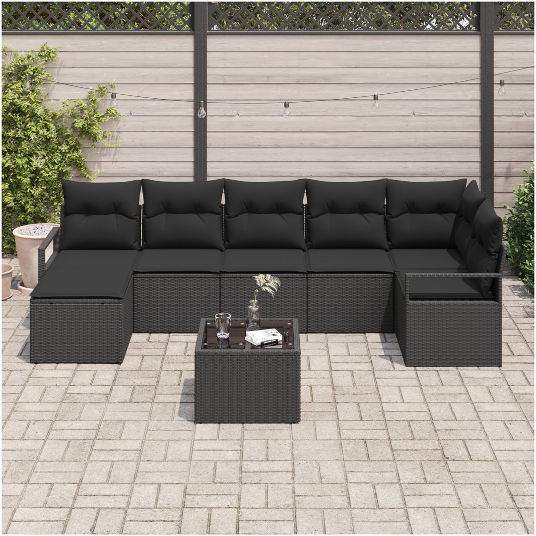 8-delad Trädgårdsoffasett med Kuddar Beige Poly Rattan vidaXL Stor – bild 3