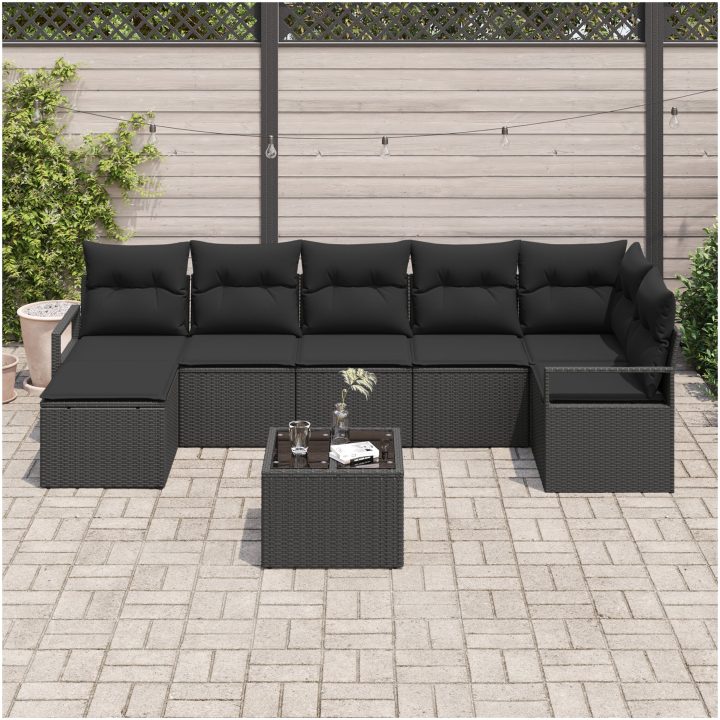 8-delad Trädgårdsoffasett med Kuddar Beige Poly Rattan vidaXL Stor – bild 3