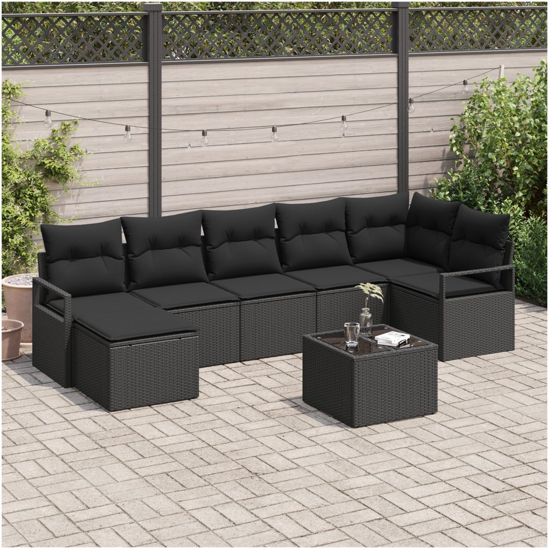 8-delad Trädgårdsoffasett med Kuddar Beige Poly Rattan vidaXL Stor