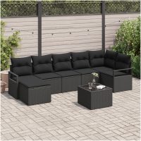 8-delad Trädgårdsoffasett med Kuddar Beige Poly Rattan vidaXL
