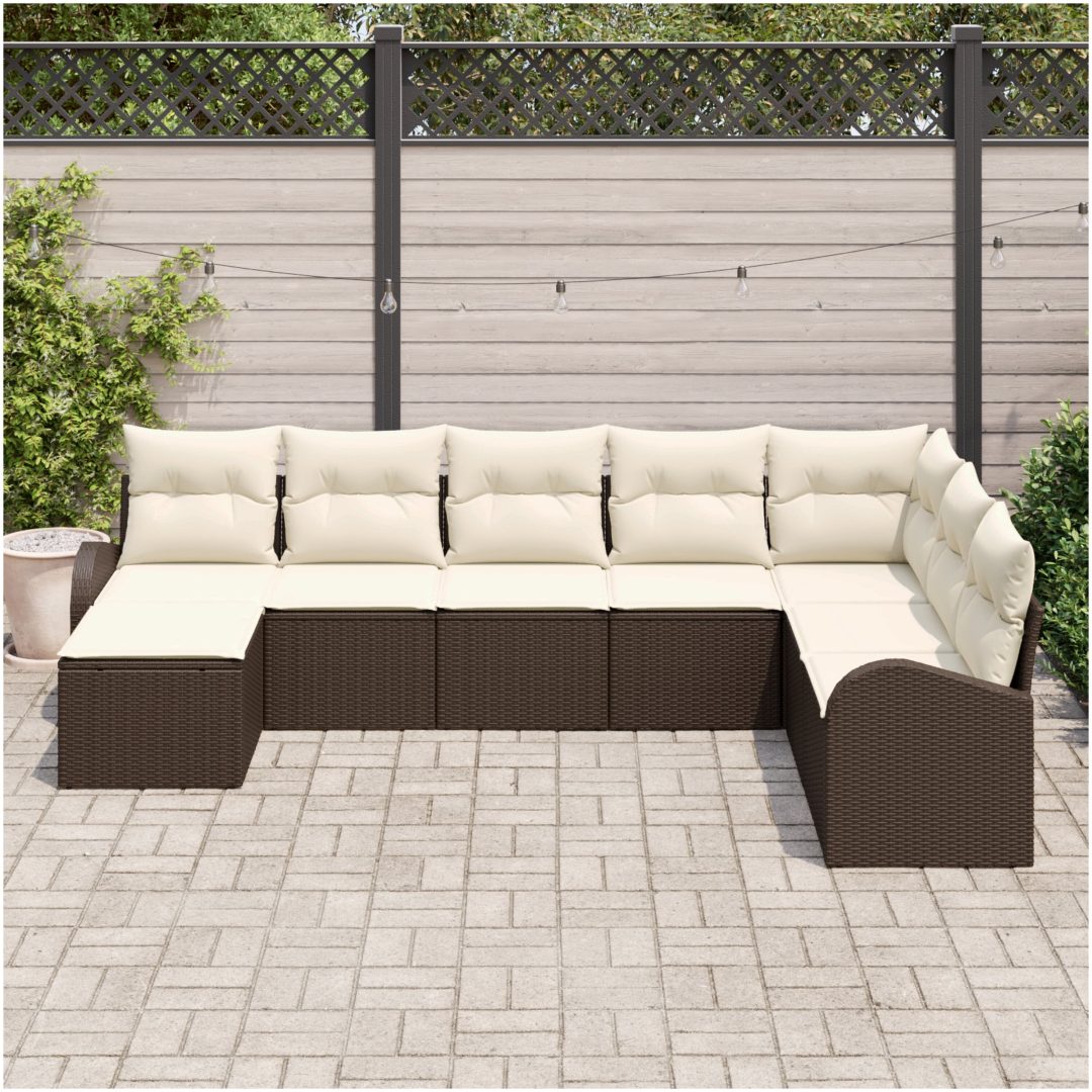 8-delad trädgårdsoffasett med kuddar Brun Poly Rattan vidaXL 289 x 179 x 85 cm – bild 3