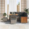 8-delad Trädgårdsoffasett med Kuddar Grå Poly Rattan Acacia vidaXL Stor – miniatyr 3