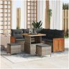 8-delad Trädgårdsoffasett med Kuddar Grå Poly Rattan Acacia vidaXL Stor – miniatyr 1