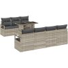 8-delad trädgårdsoffasett med kuddar ljusgrå poly rattan vidaXL Stor – miniatyr 2
