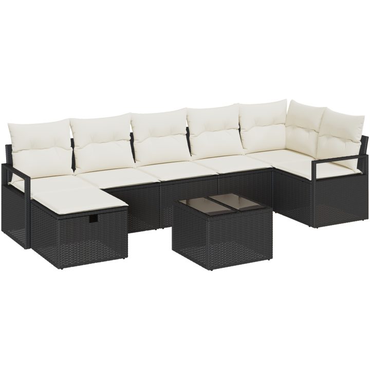 8-delad trädgårdsoffavagn med kuddar svart poly rattan vidaXL Rymmer bekvämt 4 personer – bild 2
