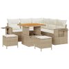 8-delad trädgårdsoffgrupp med kuddar Beige Poly Rattan Akacia vidaXL Stor – miniatyr 2