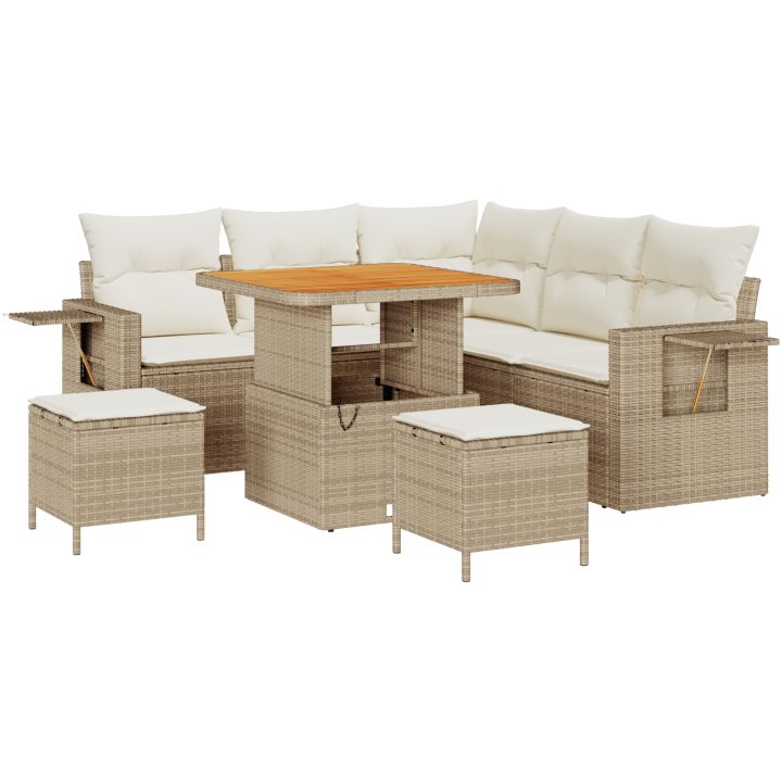 8-delad trädgårdsoffgrupp med kuddar Beige Poly Rattan Akacia vidaXL Stor – bild 2