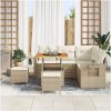 8-delad trädgårdsoffgrupp med kuddar Beige Poly Rattan Akacia vidaXL Stor – miniatyr 3