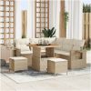 8-delad trädgårdsoffgrupp med kuddar Beige Poly Rattan Akacia vidaXL Stor – miniatyr 1