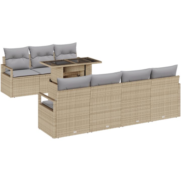 8-delad Trädgårdsoffgrupp med Kuddar Beige Poly Rattan vidaXL Stor – bild 2