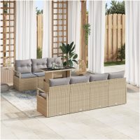 8-delad Trädgårdsoffgrupp med Kuddar Beige Poly Rattan vidaXL
