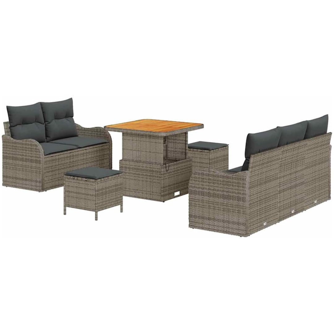 8-delad trädgårdsoffgrupp med kuddar grå polyrotting akacia vidaXL Stor – bild 2