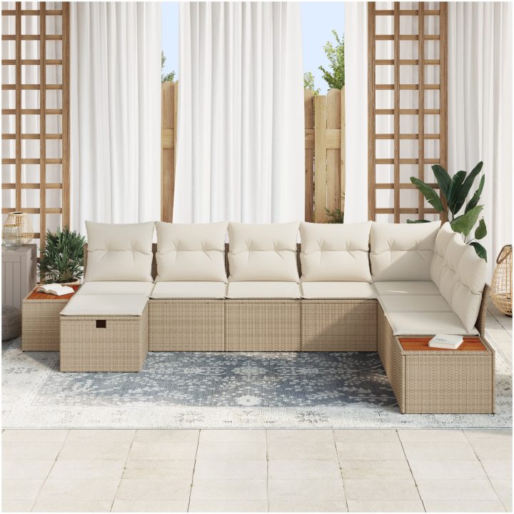 8-delad trädgårdsoffgrupp med kuddar i beige poly rattan vidaXL 319 x 209 x 85 cm – bild 3