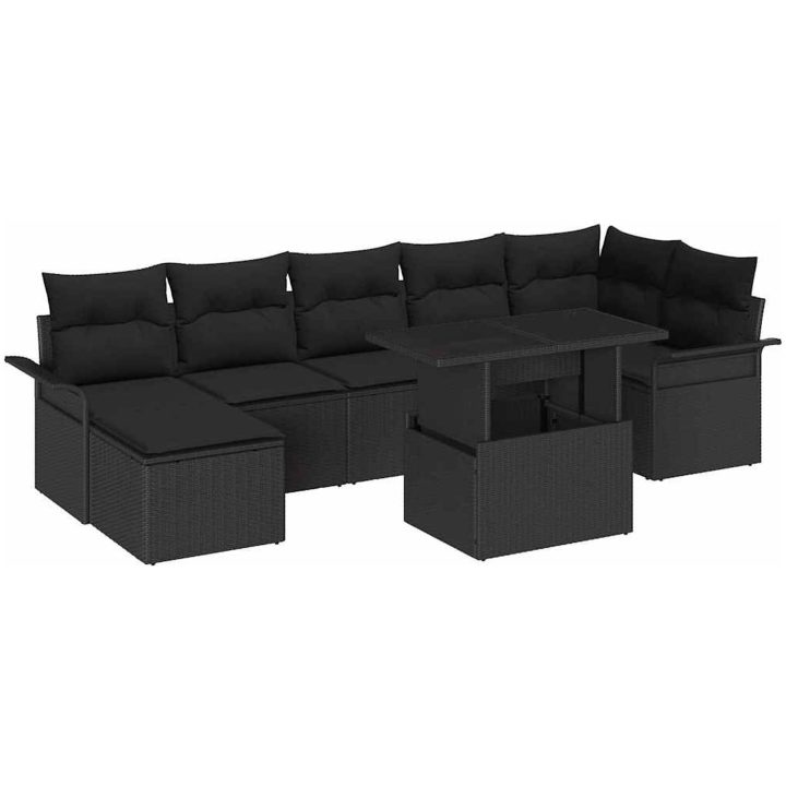 8-delad Trädgårdsoffgrupp med Kuddar Svart Poly Rattan vidaXL 100 x 55 x 73 cm – bild 2
