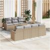 8-delad Trädgårdsoffsats med kuddar Beige Poly Rattan Acacia vidaXL 55 x 55 x 37 cm – miniatyr 1