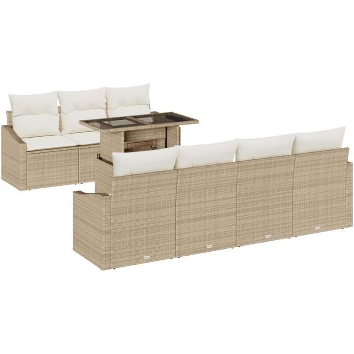 8-delad trädgårdsoffset med beige kuddar i poly rattan vidaXL 100 x 55 x 73 cm – bild 2