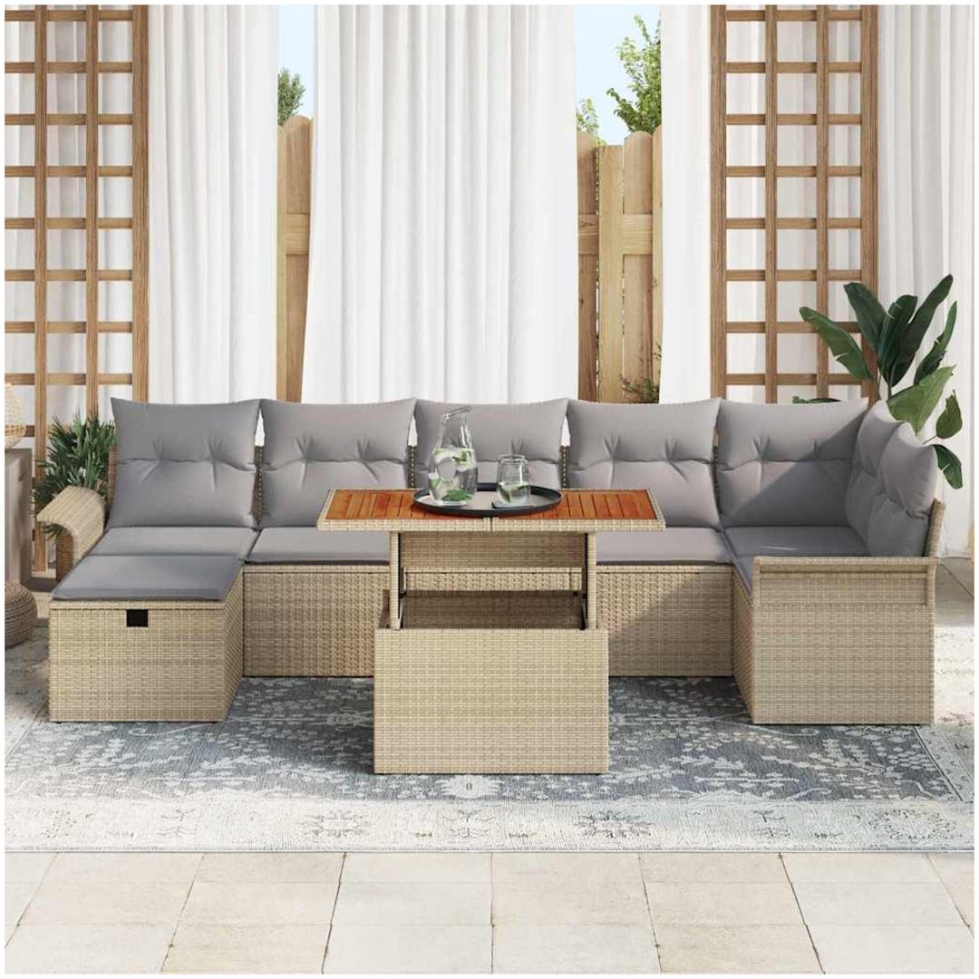 8-delad Trädgårdsoffset med Kuddar Beige Poly Rattan vidaXL Stor – bild 3