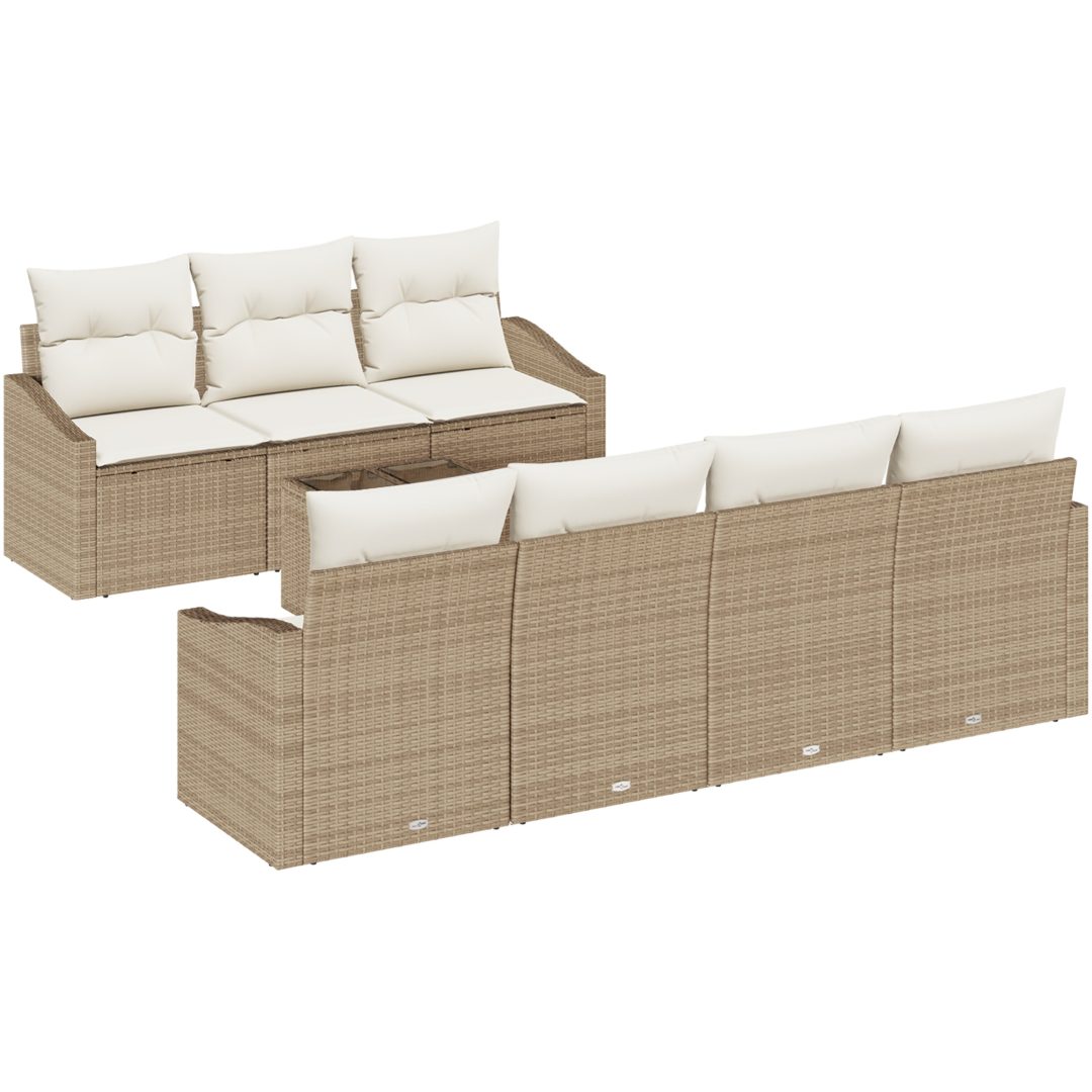 8-delad Trädgårdsoffset med Kuddar Beige Poly Rotting vidaXL 55 x 55 x 37 cm – bild 2