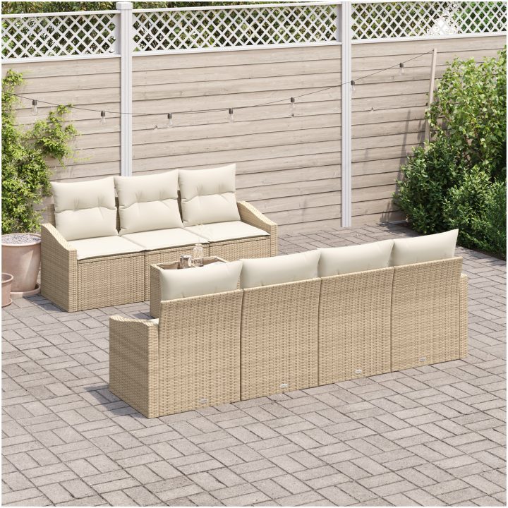 8-delad Trädgårdsoffset med Kuddar Beige Poly Rotting vidaXL 55 x 55 x 37 cm – bild 3