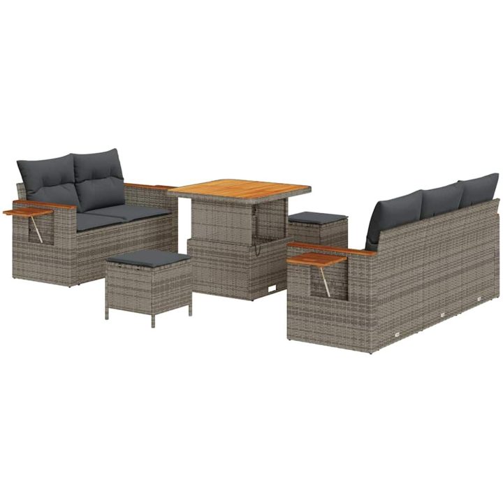 8-delad trädgårdsoffset med kuddar grå polyrotting akacia vidaXL Stor – bild 2