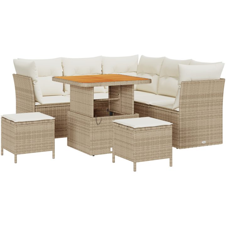 8-delad trädgårdsoffset med kuddar i beige poly rattan akacia vidaXL Medium – bild 2
