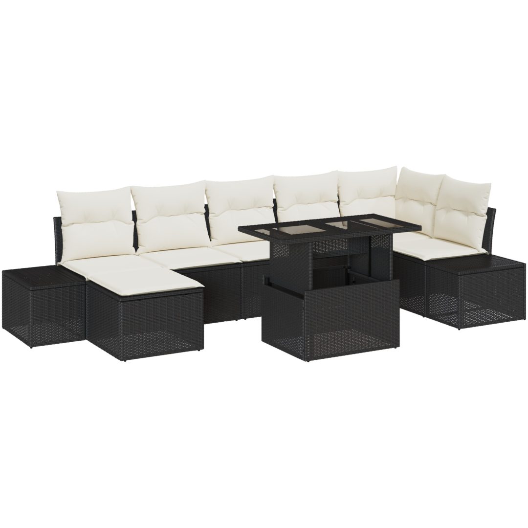 8-delad trädgårdsoffset med kuddar i svart poly rattan vidaXL 100 x 55 x 73 cm – bild 2