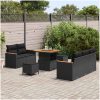 8-delad trädgårdsoffset med kuddar Svart Poly Rattan Akacia vidaXL Medium – miniatyr 3