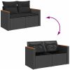 8-delad trädgårdsoffset med kuddar Svart Poly Rattan Akacia vidaXL Medium – miniatyr 9