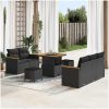 8-delad trädgårdsoffset med kuddar Svart Poly Rattan Akacia vidaXL Medium – miniatyr 1