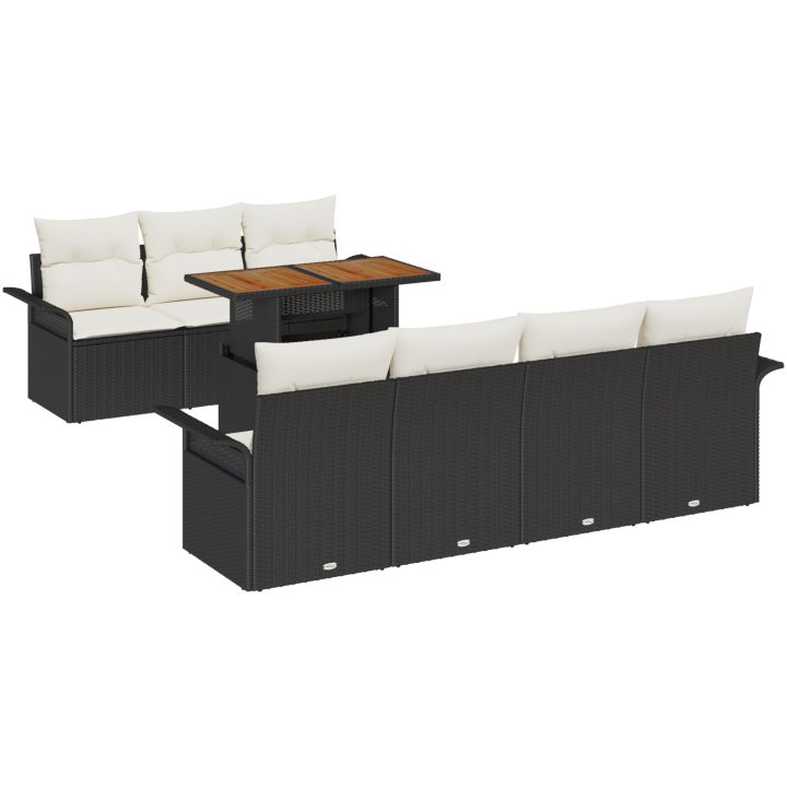 8-delad Trädgårdsoffset med Kuddar Svart Poly Rattan vidaXL Standard – bild 2