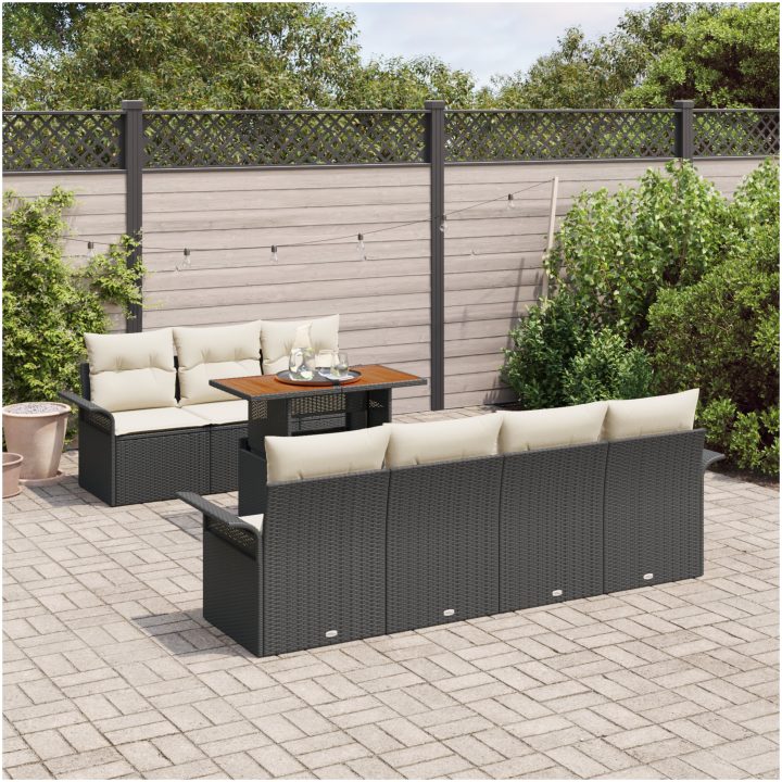 8-delad Trädgårdsoffset med Kuddar Svart Poly Rattan vidaXL Standard – bild 3