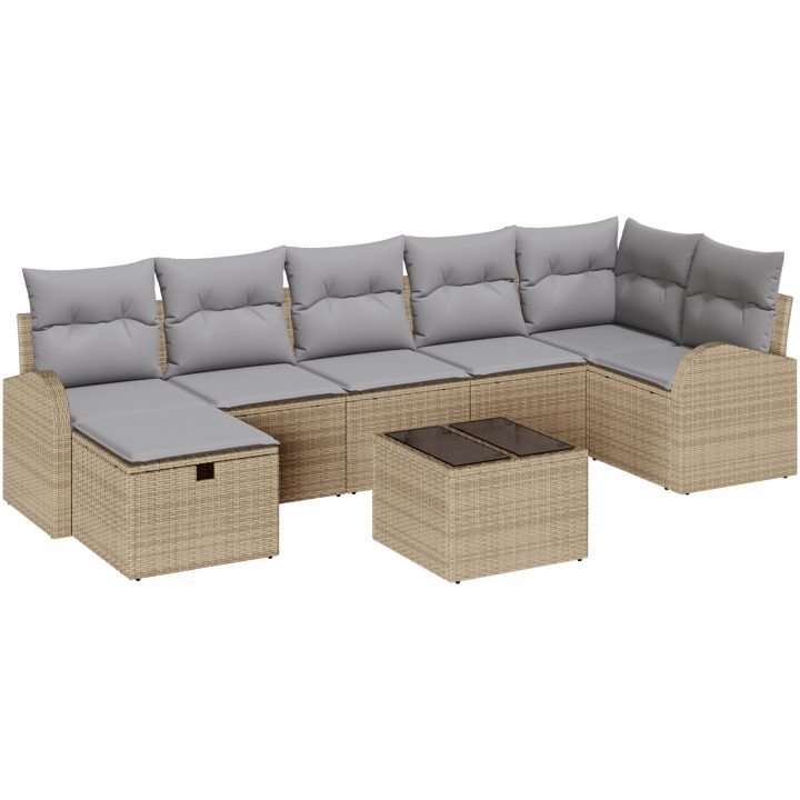 8-delad trädgårdssoffa set med kuddar beige poly rotting vidaXL 289 x 124 x 85 cm – bild 2