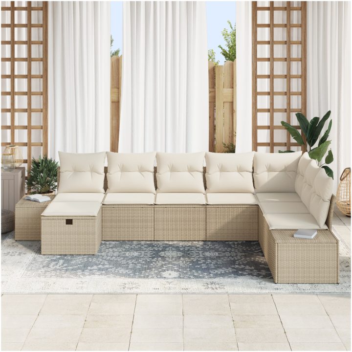 8-delad trädgårdssoffgrupp med beige kuddar i polyrotting vidaXL 319 x 209 x 85 cm – bild 3