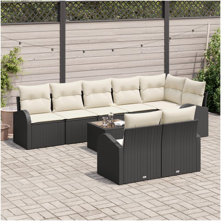 8-delad trädgårdssoffgrupp med kuddar i brun konstrotting vidaXL 289 x 124 x 85 cm – bild 3